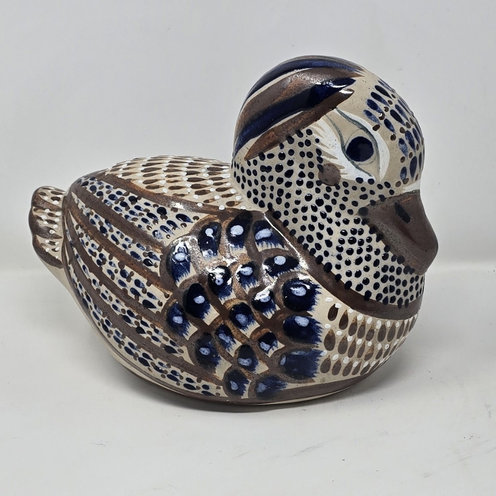 Vtg Tonala duck‎ hand painted ceramic pottery folk art home decor bird